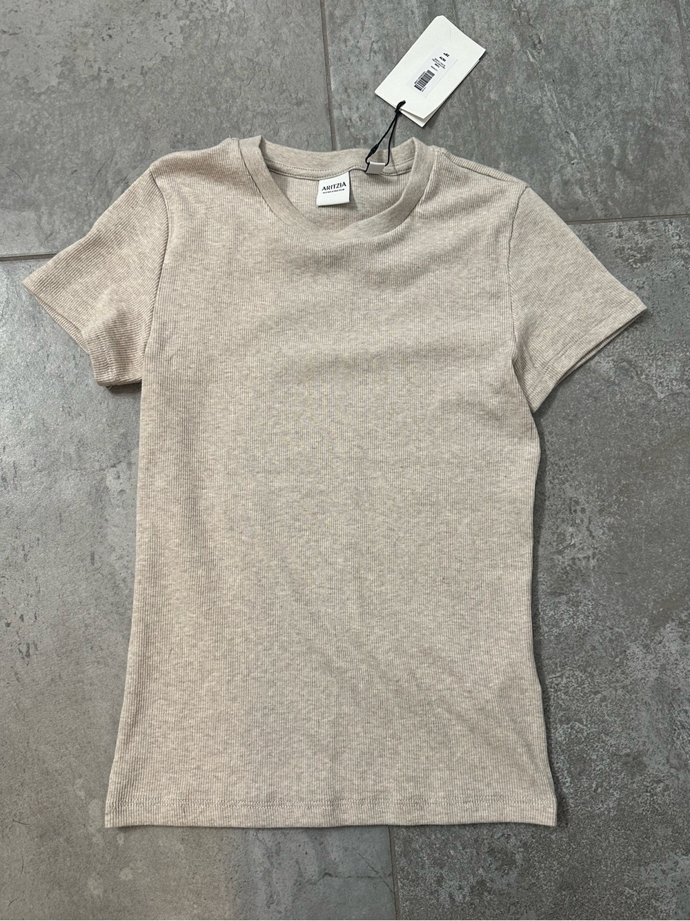 Aritzia Short Sleeve Crewneck Top in Light Heather ECRU
